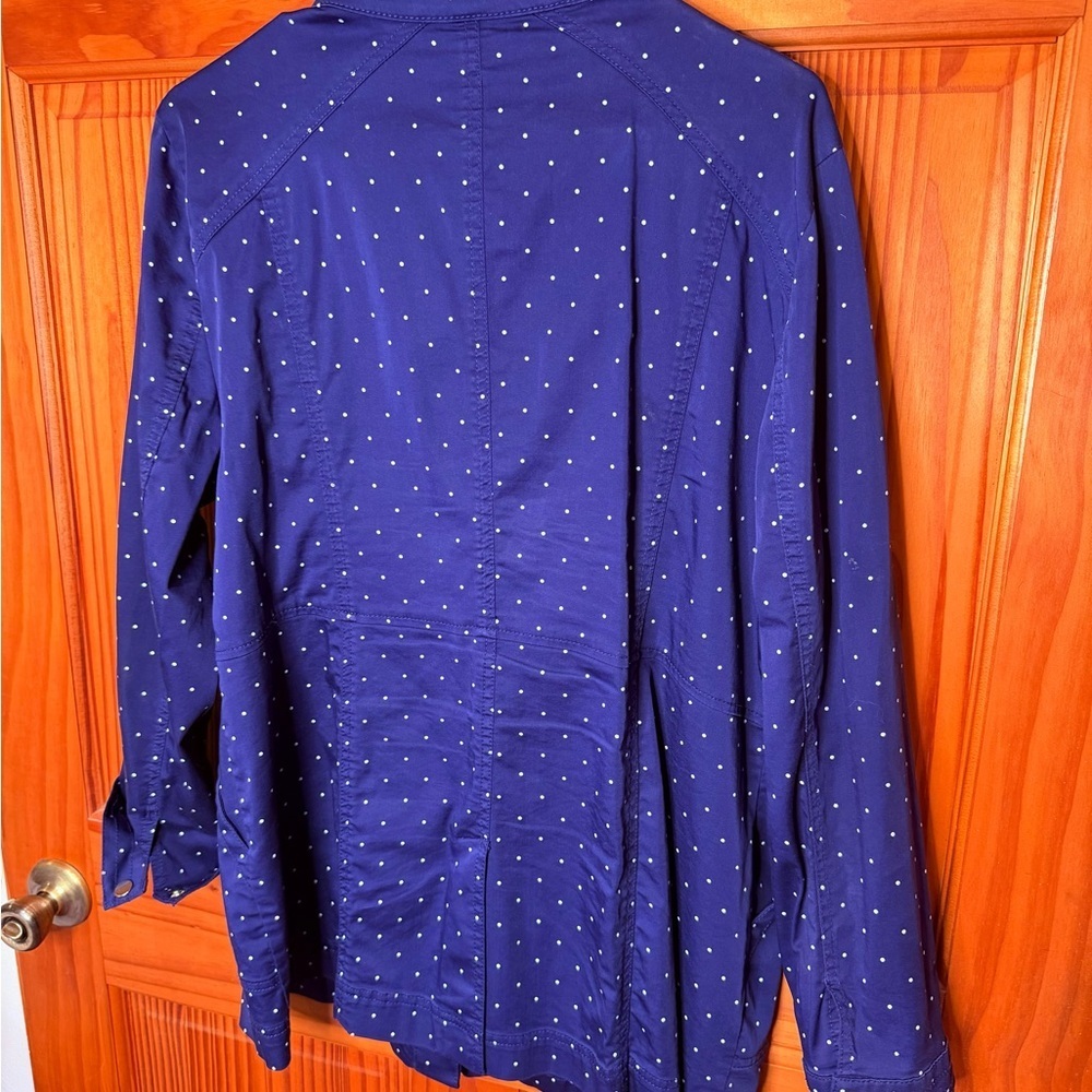 CHICOS XL/3 BLUE POLKA DOT SNAP FRONT UTILITY JACKET W POCKETS - Picture 2 of 6